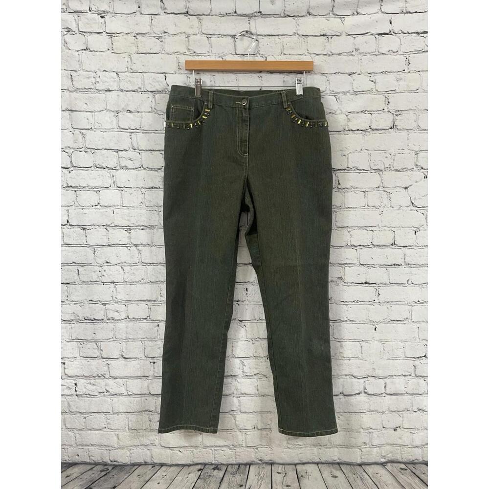 Ruby Rd Jeans Women 12 Green Comfort Stretch Sparkle‎ Fabric Embellished Granny
